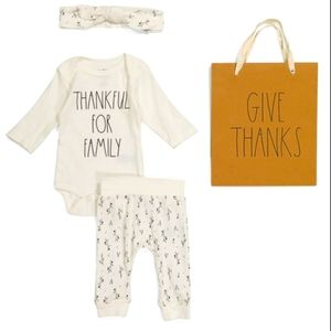 Rae Dunn Pant Set with headband and gift bag sz 6-9M.